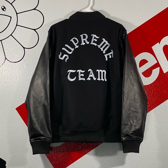 supreme black varsity jacket